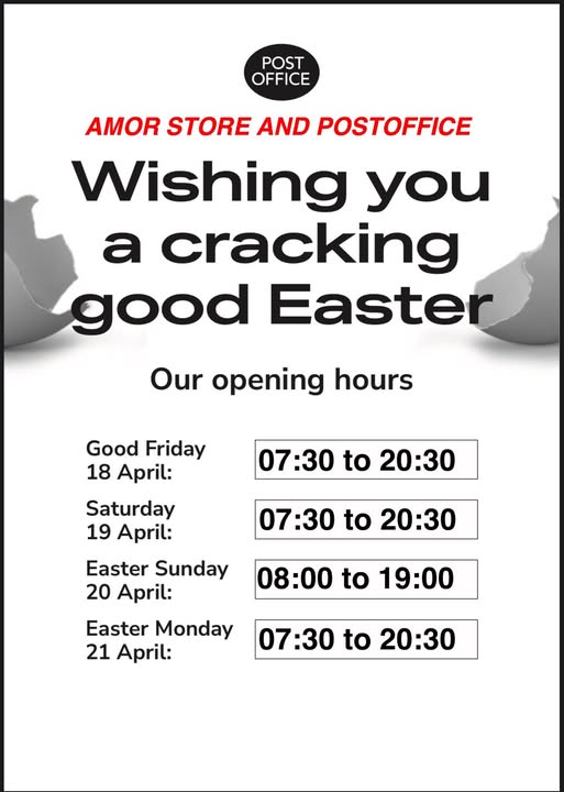 Amors Open time over Easter